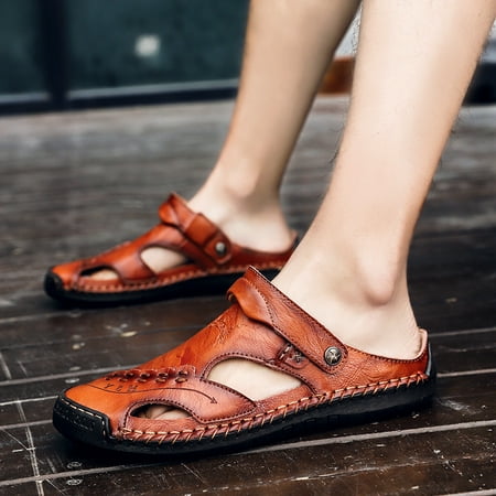

Men Leather Stitch Sandals Durable Non Slip Closed Toe Beach Shoes Spring And Summer