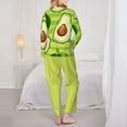 thumbnail image 5 of Kll Avocado Green Striped Print Women'S Long Sleeve Pajamas With Pants Sleepwear Loungewear 2 Set-Medium, 5 of 9