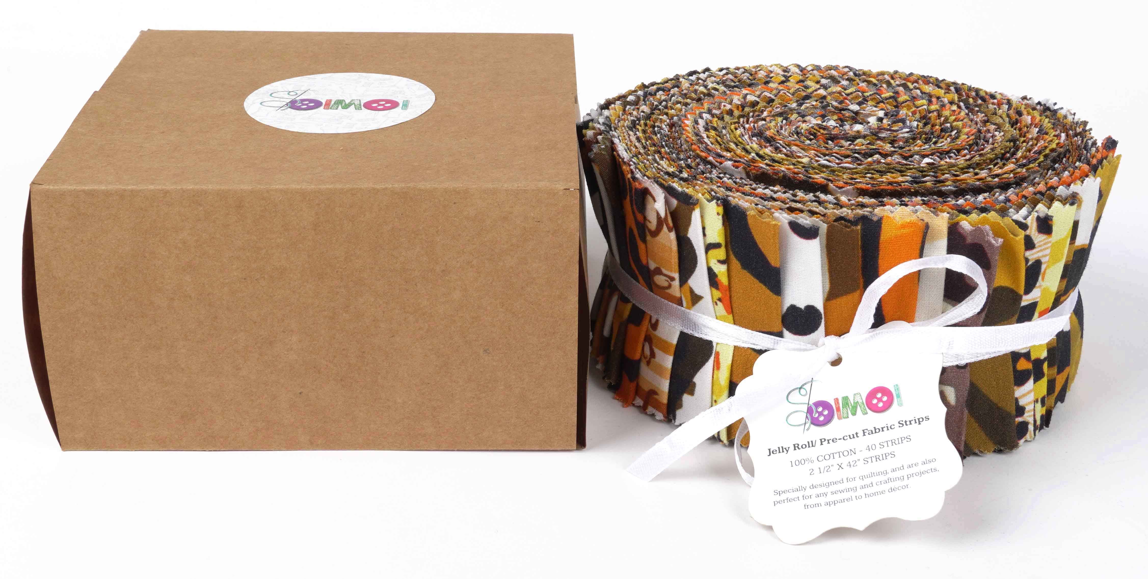 Soimoi 40Pcs Floral Artistic Print Cotton Precut Fabrics For Quilting Craft Strips 2.5x42inches Jelly Roll - Brown