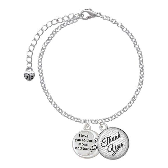 Delight Jewelry Silvertone I Love You to the Moon and Back - Domed Thank You Charm Bracelet, 6" 2"