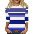 thumbnail image 1 of cfhntfmh Hauts pour Femmes 2024 Automne Tendance à Blocs de Couleur Blouses à Col Rond Décontractées Manches 3/4 Tuniques Amples, 1 of 5