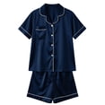 thumbnail image 3 of Aofany Womens Silky Satin Pajama Set Short Sleeve Shirt with Shorts 2 Piece Pjs Sets Soft Silk Sleepwear Nightwear Button-Down Loungewear, 3 of 4