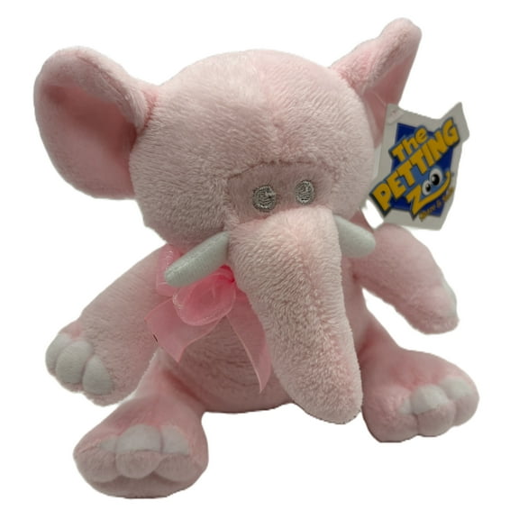 The Petting Zoo, Zoo Animals Plush Toy, Soft and Cuddly Stuffed Animal Toys for Kids and Babies, Plush Animal Rattle Toy, 6 inch (Pink Elephant)