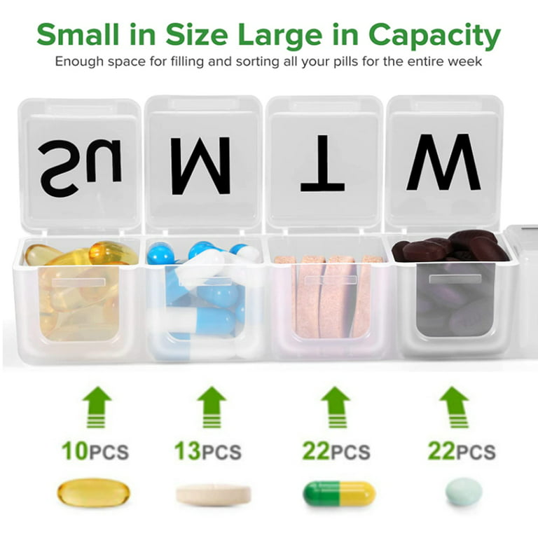 Mossime Supplement Organizer with Extra Large 7 Compartments, TPU Soft Lid  Easy Open Pill Dispenser, One Month Travel Medication Organizer Storage  Vitamin Holder, Medicine Container Pill Bottle Purple