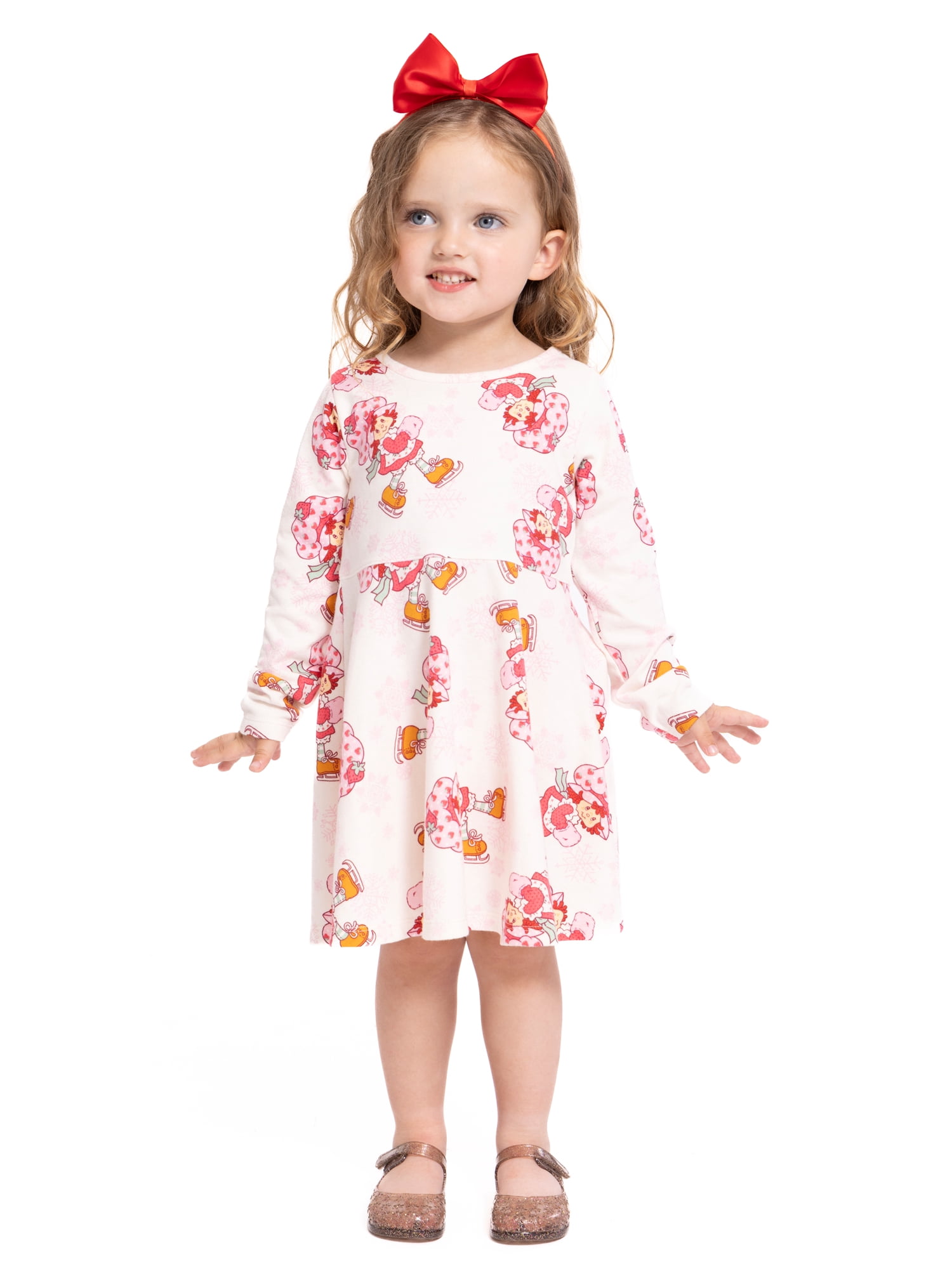 Strawberry Shortcake Toddler Girls Long Sleeve All Over Print Dress, Sizes 12M-5T