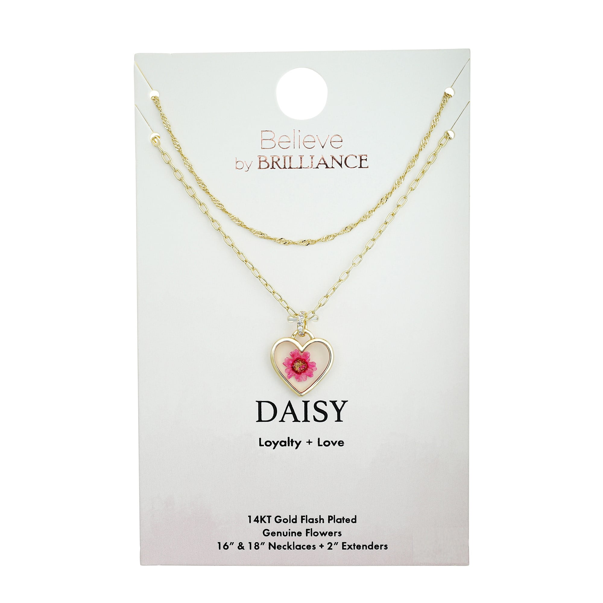 Believe by Brilliance Women's Daisy Double Necklace Set in 14KT Gold Flash Brass