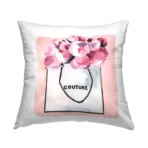 Stupell Industries Pink Peony Flower Bouquet Fashion Couture Vase Design by Jennifer Paxton Parker Throw Pillow