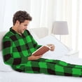 thumbnail image 6 of Naloa Buffalo Plaid Green Black Men’s Pajamas Set - Long Sleeve Button Down Sleep Shirt and Pajama Bottoms Sleepwear Set-Large, 6 of 7