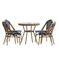 thumbnail image 2 of Flash Furniture Indoor/Outdoor Commercial French Bistro 31.5" Table, Navy and White PE Rattan, Glass Top with 4 Stack Chairs - Natural Frame, 2 of 10