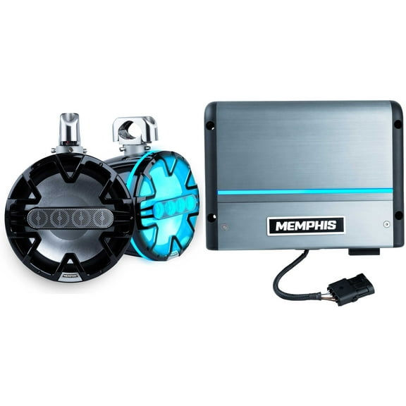 Memphis Memphis Audio MM105TB 10" Tower Speakers in Black with MM600.2V 2-Channel Marine Amplifier