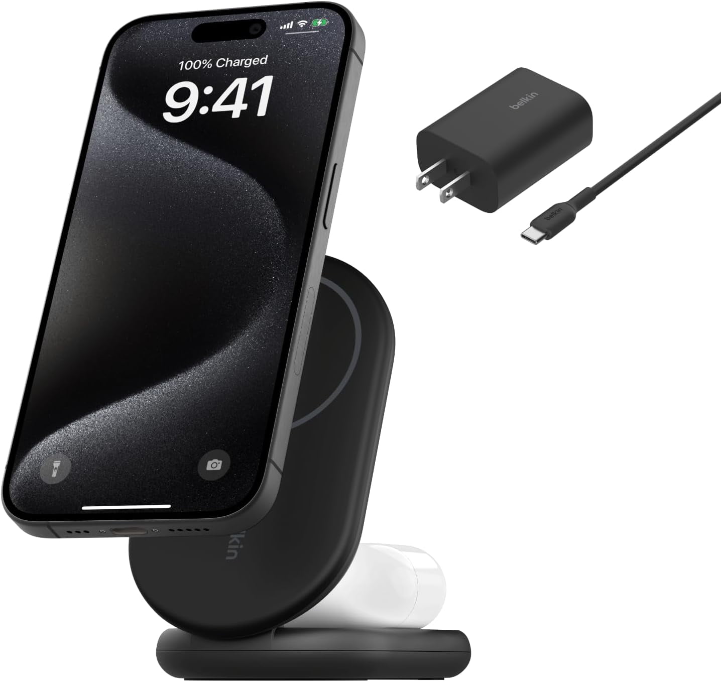 Belkin BoostCharge Pro 2-in-1 Wireless Charger, 15W MagSafe, for