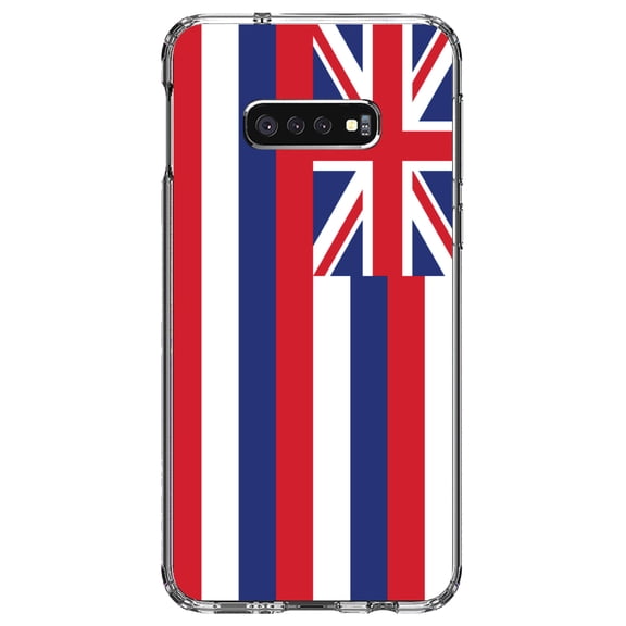 DistinctInk Clear Shockproof Hybrid Case for Samsung Galaxy S10e (5.8" Screen) - TPU Bumper, Acrylic Back, Tempered Glass Screen Protector - Hawaii State Flag - US State Flag
