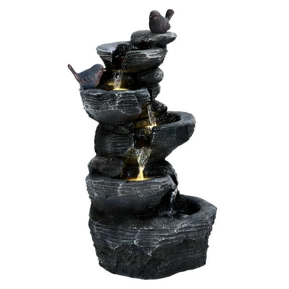 Anvazise 5-Tiers Cascading Rock Water Fountain, Outdoor Water Fountain with LED Light,Outside Patio Water Features Fountain,Garden Waterfall Decor for Patio,Backyard,Porch and Home Art Decor (Black)