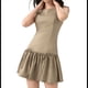 thumbnail image 2 of Vestido Mini Plisado Sin Mangas para Mujer, Corte A, Color Liso, Cuello Redondo, Cintura Ceñida, Lazo y Cremallera en la Espalda Caqui L, 2 of 10
