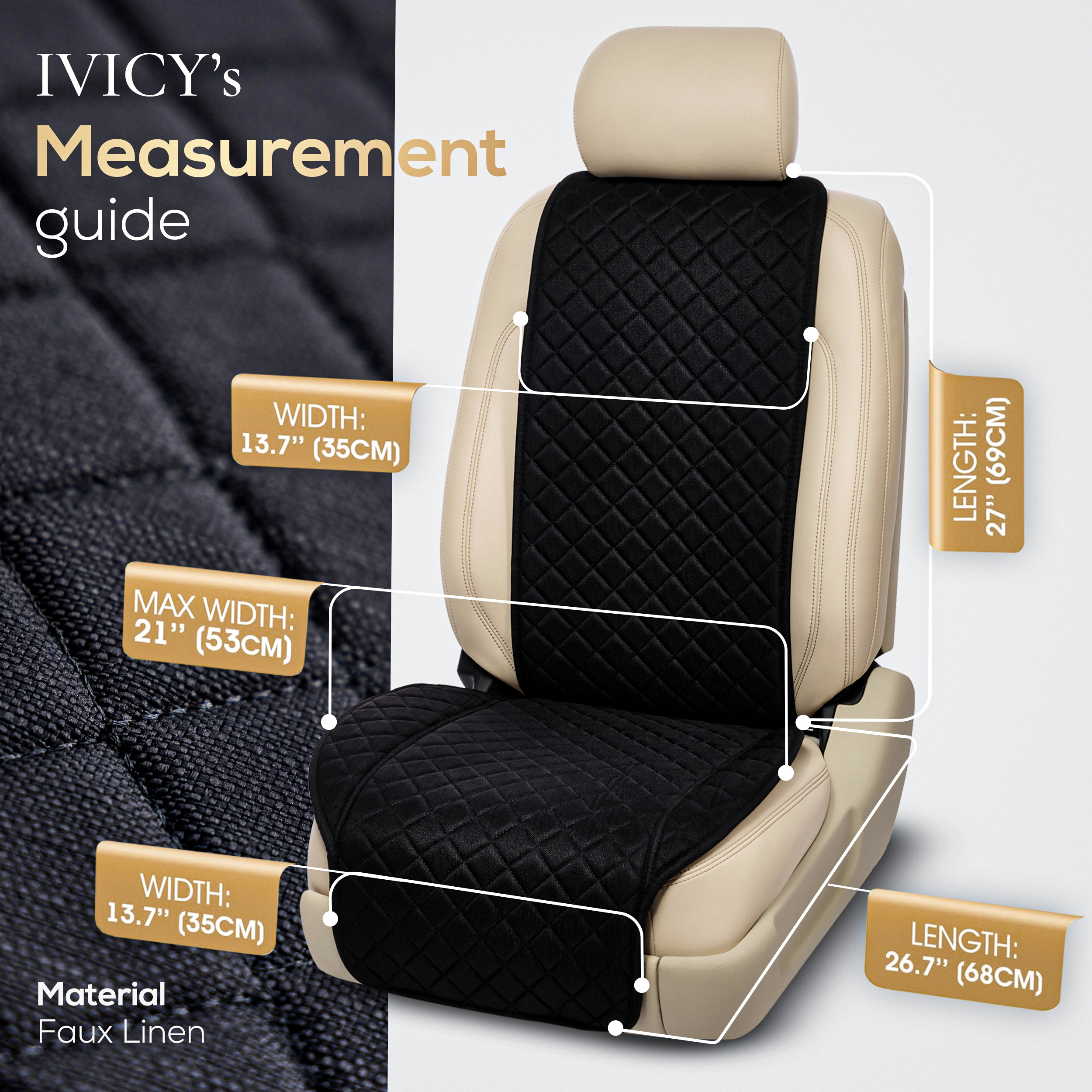IVICY Faux Linen Front Car Seat Cover – Durable, Non-Slip Seat Protector for Cars – 1 Unit, Black