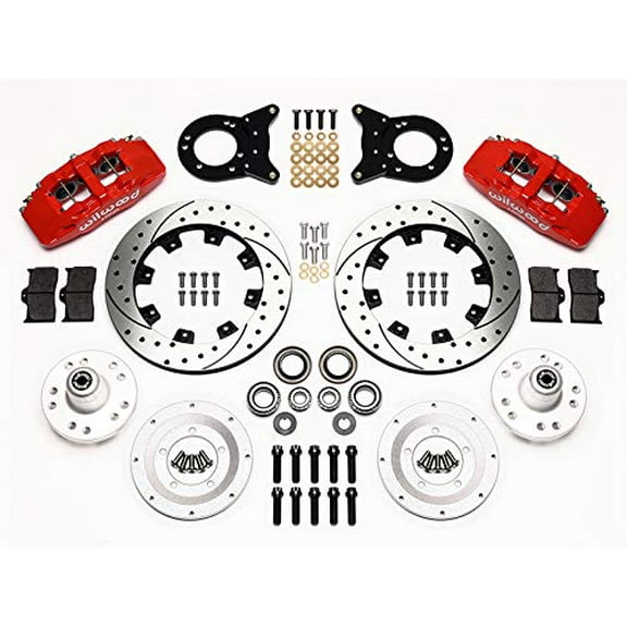 WILWOOD 140-10510-DR FORGED DYNAPRO 6 FRONT 12.19" BIG BRAKE KIT, RED CALIPERS, DRILLED ROTORS, COMPATIBLE WITH MOST 1964-1972 CHEVROLET, PONTIAC, BUICK, OLDSMOBILE