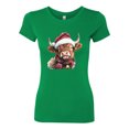 thumbnail image 2 of Wild Bobby Cute Fluffy Christmas Cow with Santa Hat, Cute Christmas Design Sweater | Holiday Women Slim Fit Junior Tee, 2 of 5