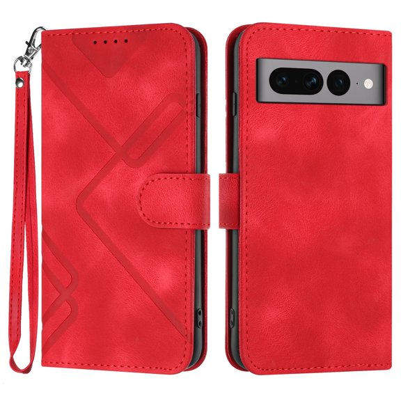 Jiahe Cover for Google Pixel 7 Pro, Wallet Case with Credit Card Holder, Hybrid Shockproof Flip Leather Magnetic Clasp Kickstand with Wristband Case Cover, red