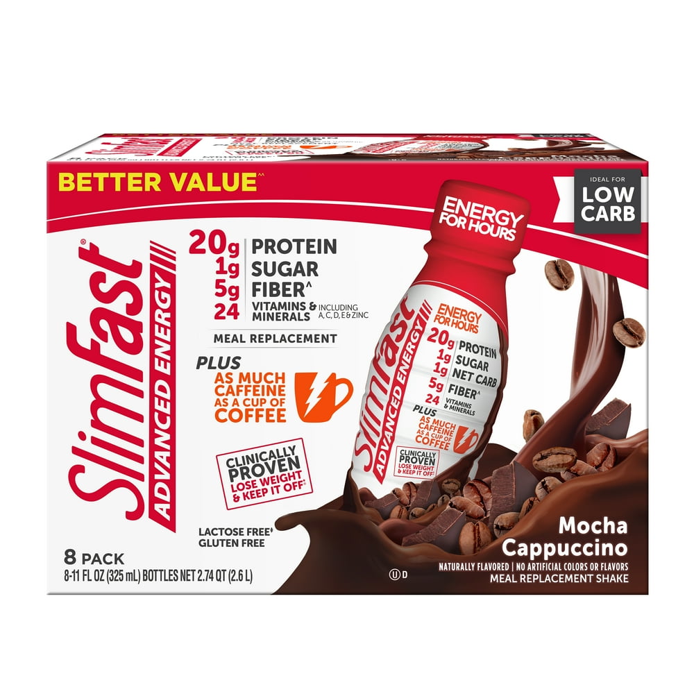 SlimFast Advanced Energy High Protein Ready to Drink Meal Replacement Shakes, Mocha Cappuccino