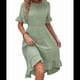 thumbnail image 3 of Vestidos de Mujer de Corta, Cintura Alta, Cuello Redondo, Liso, con Volantes, Verde Frijol, Talla M, 3 of 8