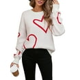 thumbnail image 2 of Women Heart Print Sweaters Long Sleeve Crewneck Oversized Pullover Sweater Cute Love Pattern Knitted Jumper Tops White L, 2 of 9