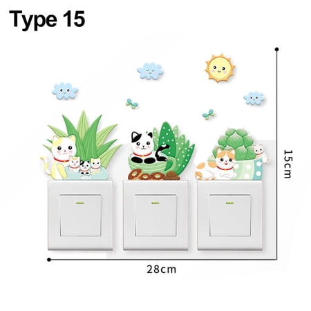 Gift Creative Nursery Ornament Home Decor 3D Switch Stickers Cartoon Animal PU Wall Decal Socket Protective Cover TYPE 15