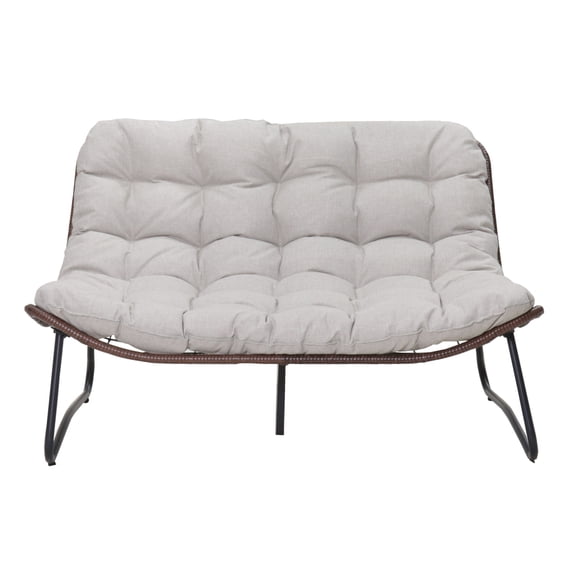 Patio Loveseat Sofa, Outdoor Wicker Loveseat with Thick Cushion, All-Weather Glider Bench for Garden Balcony Backyard