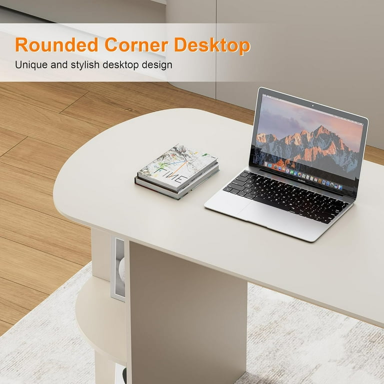 Qulomvs Desk with Drawers, 55inch Home Office White Desk with Drawers and Storage Shelves, Cream White Modern Simple Style Laptop Desk, Work Study Writing Table Workstation for Home Office
