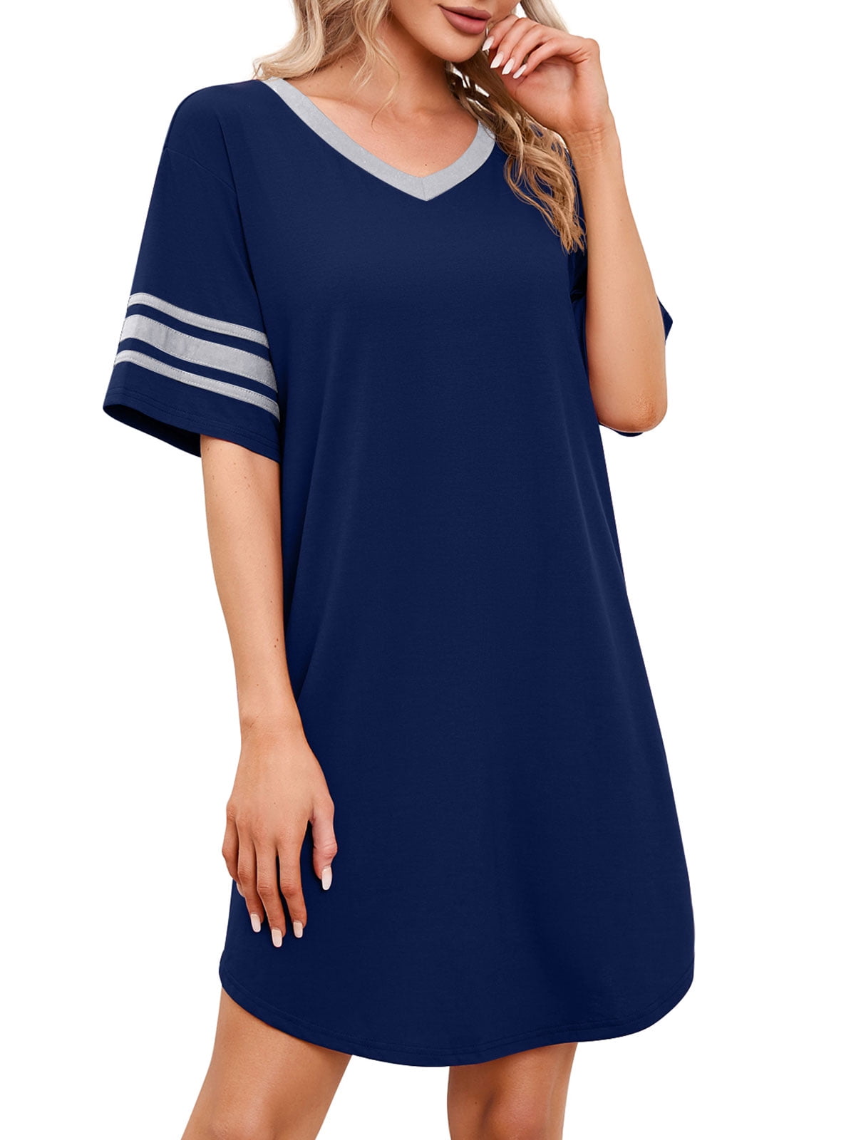 MINTREUS Women's Nightgown Short Sleeve Nightshirt V Neck Sleep Shirt ...