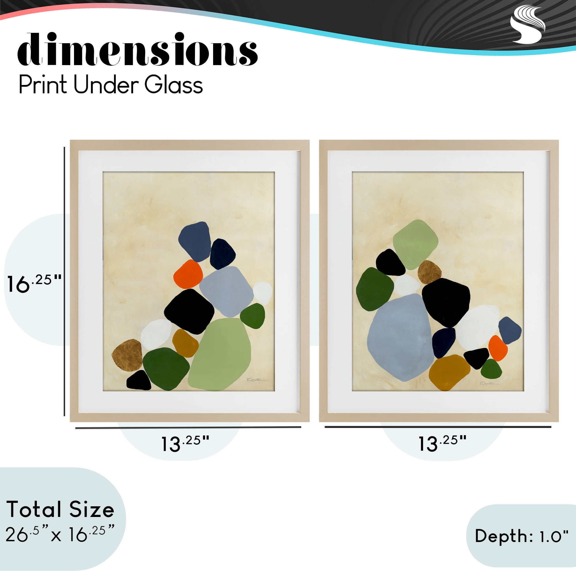 Stupell Industries Curved Clusters of Pebbles 2 Piece Birch Framed Print Under Glass Set, design by Ruth Fromstein