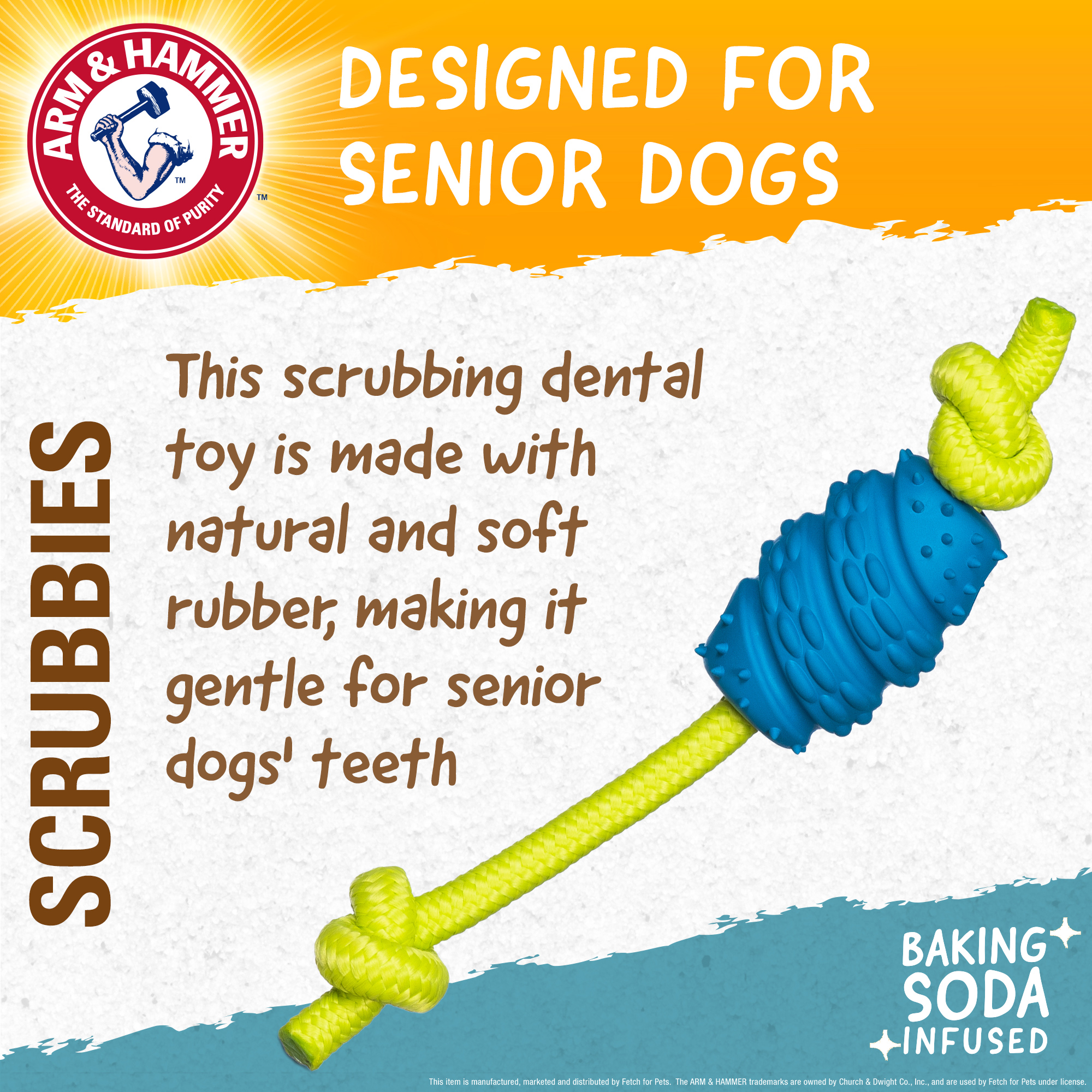 Arm & Hammer Scrubbies Senior Treat N' Tug Dental Dog Chew Toy - Small