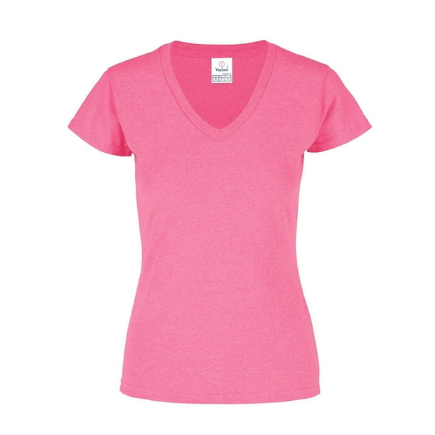 Playera Cuello V, para Dama, Color Rosa Neón, 50% Algodón-50% Poliéster,