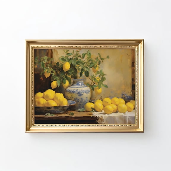 Spanish Kitchen Lemon, Lemon Still Life, Bright Lemons Wall Art, Country Farmhouse Kitchen Print, Home Decor #275, Unframed Poster Size 8x12