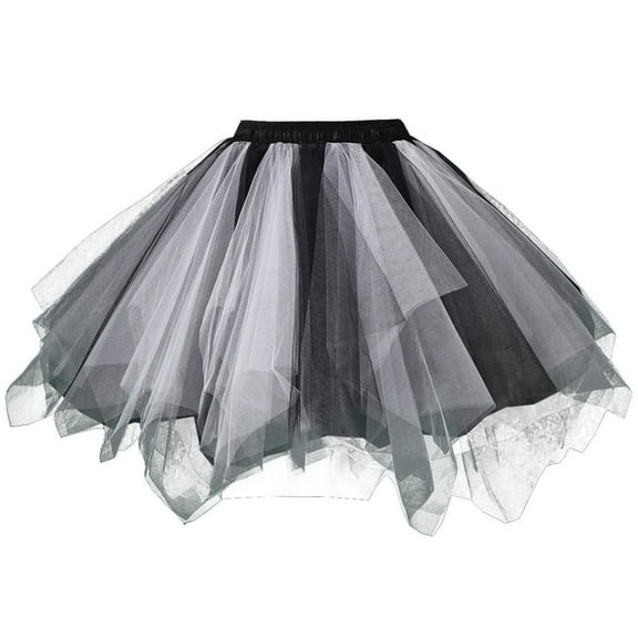 Ousvtion Women Tutu Tulle Skirt Classic Ballet Dance Skirts Rainbow Fluffy Layered Dress Elastic High Waist Dresses for Festival Costume Party Clearance Saving,Black,M