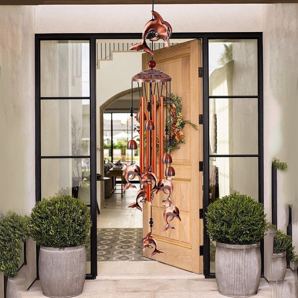 35 Inch Wind Chimes Retro Dolphin Bells Soothing Melodic Tones Indoor Outdoor Decoration for Patio Porch Garden Yard