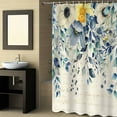thumbnail image 2 of Fabric Shower Curtain, Blue Watercolor Flower Eucalyptus Leaves Linen Pattern Bathroom Curtain with 12 Hooks Waterproof No Bad Odor Machine Washable Bath Curtains for Bathroom, Spa Room, 72"x72", 2 of 6