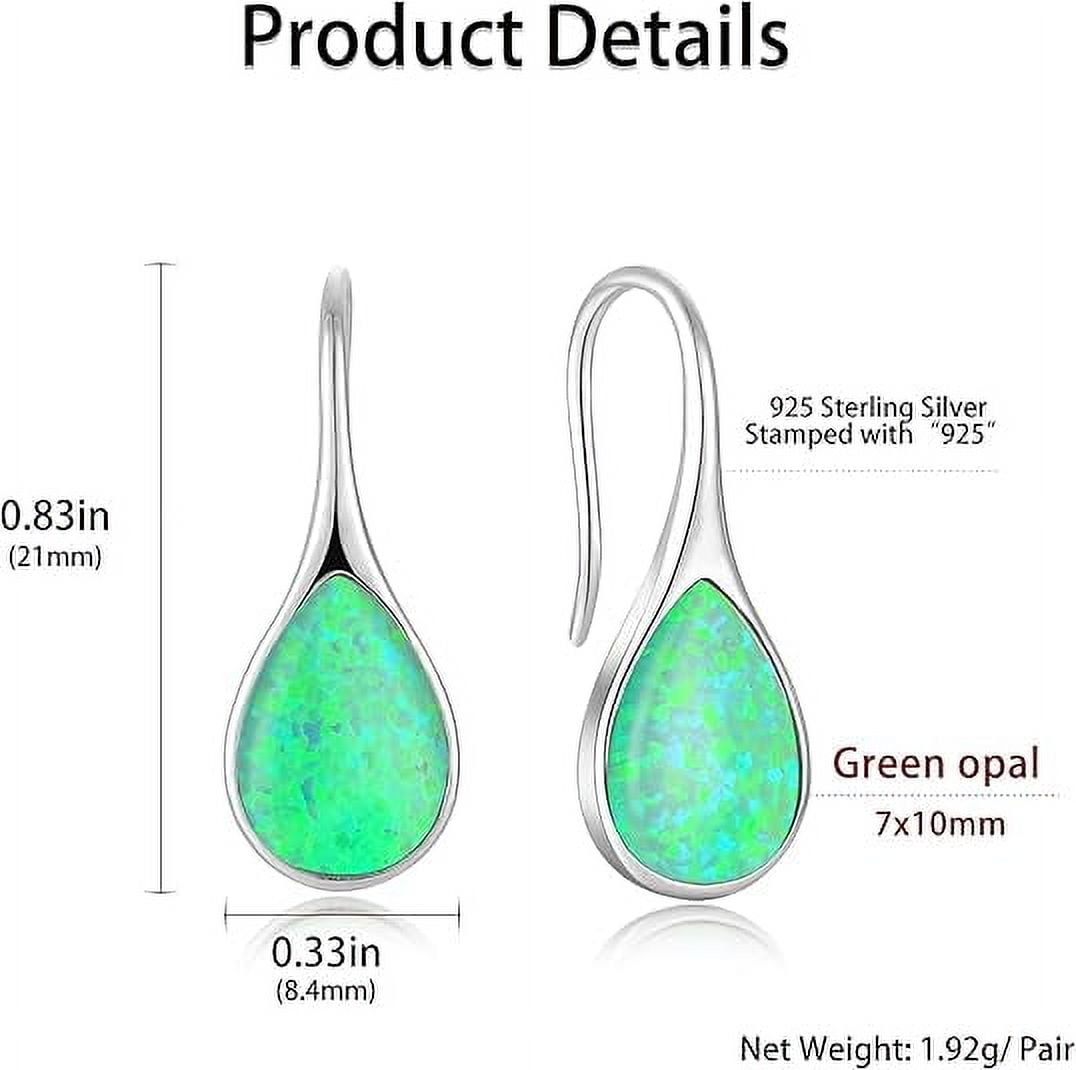 White Opal Earrings 925 Sterling Silver Hook Drop Teardrop Gemstone Earrings October Birthstone Dangle Earrings Jewelry Valentine's Day Gift for Women