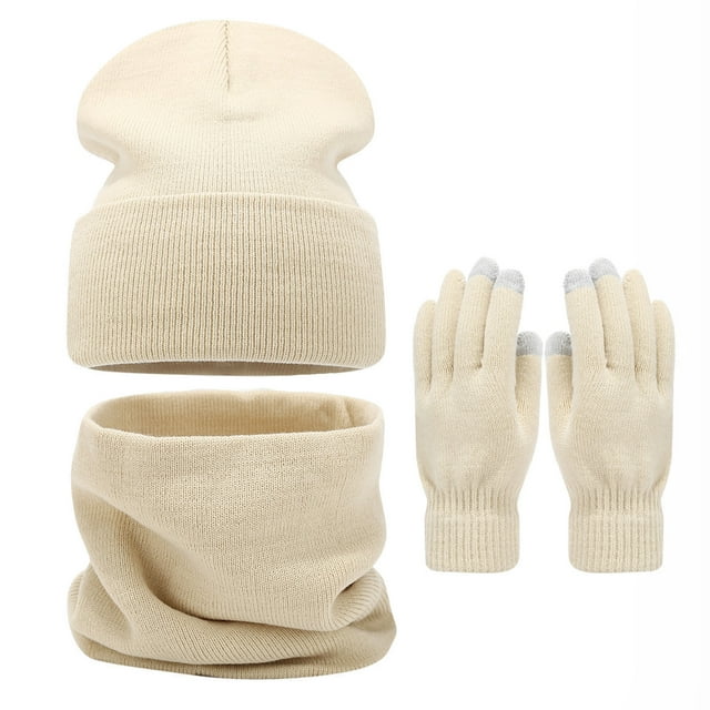 Winter Warm Hat Set for Big Head Circumference Solid Color Face Show Small Hat Neck Glove Three Piece Outdoor Accessories
