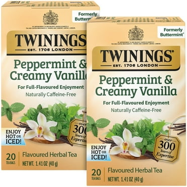 Pack of 2 - Twinings Peppermint & Creamy Vanilla Tea - A Crisp, Balanced Herbal Tea, Formerly Buttermint, Naturally Caffeine-Free Tea Bags, Individually Wrapped, 20 Count (Pack Of 2)