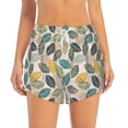 thumbnail image 2 of Yiaed Vintage Leaves Print Women's Running Shorts with Liner 3 Zipper Pockets Elastic Workout Athletic Gym Yoga Shorts-Medium, 2 of 7