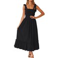 thumbnail image 1 of Txlixc - Vestido midi de verano para mujer, informal, con tirantes finos, sin mangas, de talle alto, fluido, línea A, largo Txlixc Estilo de ocio, 1 of 6