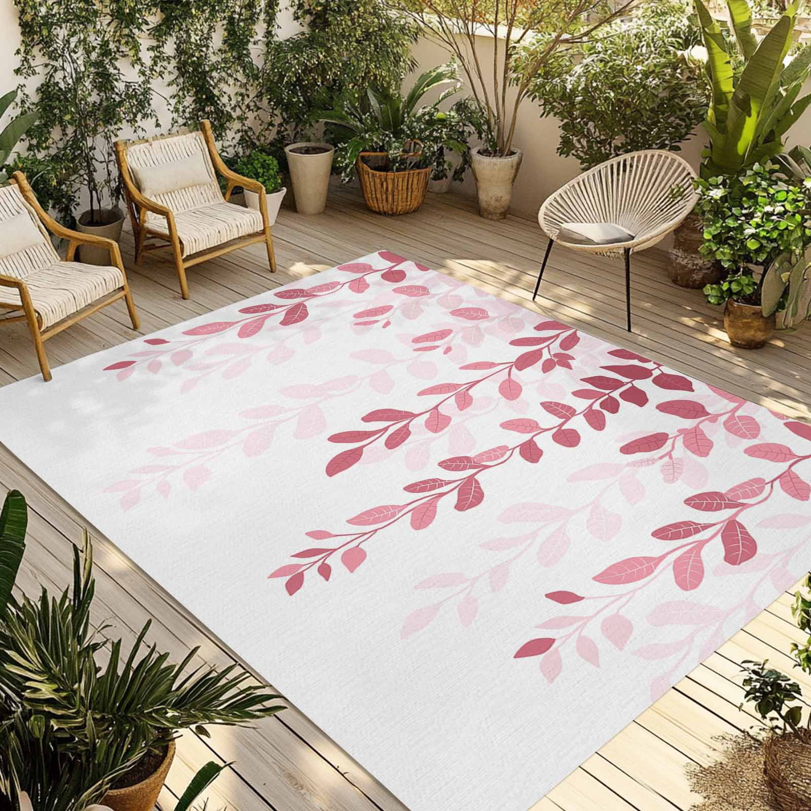 Outdoor Rug 5x8ft Pink Eucalyptus Floral Leaves Large Area Rug Nature Plant Branch Indoor Outdoor Carpet Outdoor Rugs Mats for Patio Camping,RV,Front Door, Outside Decor
