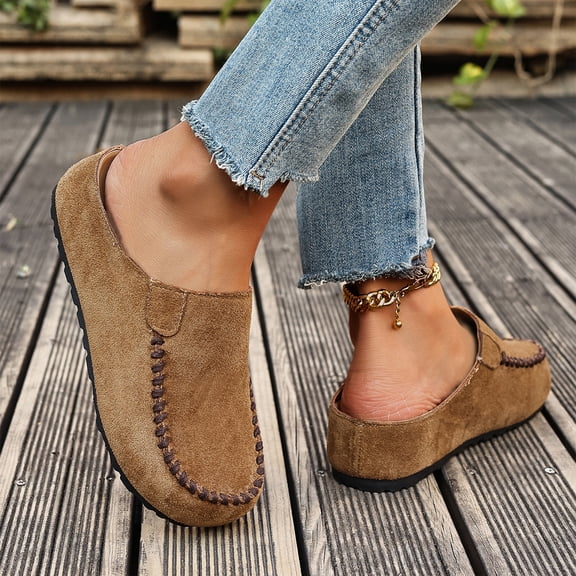 Women's Suede Clogs with Chunky Sole, Retro Slip On Clogs for Women, Closed Toe Slides for Indoor Outdoor Wear, Comfortable House Slippers
