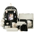 thumbnail image 1 of Flmtop 5Pcs/Set Student Backpack Adjustable Straps Korean Style Canvas Bookbag Messenger Bag Pencil Case for School, 1 of 9