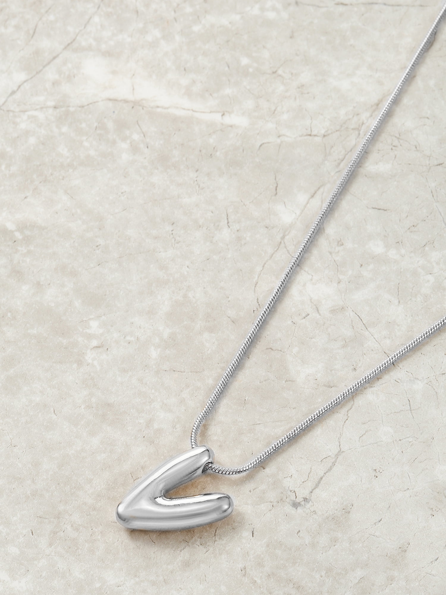 No Boundaries Silvertone Initial Bubble Letter Necklace, 1 Piece, Letter V