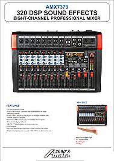 Audio2000'S AMX7373 Eight-Channel Audio Mixer with 320 DSP Sound Effects, Stereo Sub Out with Sub-Out Level-Control Fader, Level-Control Faders on All Channels, and USB/Computer Interface