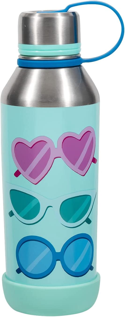 Cool Gear 2-Pack Kids Stainless Steel Double Walled Vacuum Insulated Tyler Bottle, Bumper Included with Threaded Lid Loop, 14 Oz