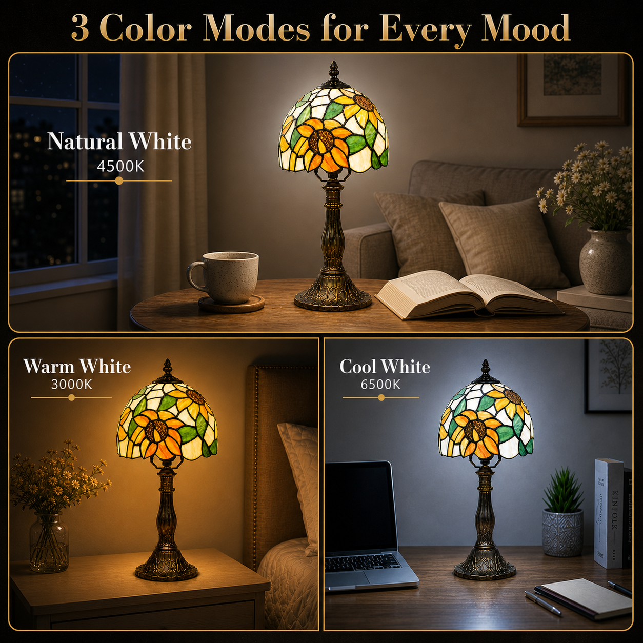 Mehoom Tiffany Style Sunflower Stained Glass Table Lamp photo 2