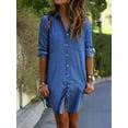 thumbnail image 2 of Jxzom Womens Denim Shirt Dress, Long Sleeve Denim Blouse Dress Button Down Casual Loose Jeans Tops with Pockets, 2 of 6