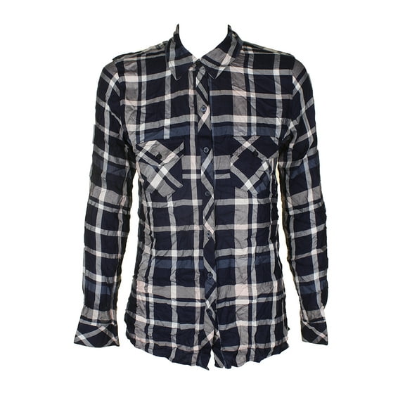 Maison Jules Womens Navy Pink Pocket Plaid Button-Down Shirt S